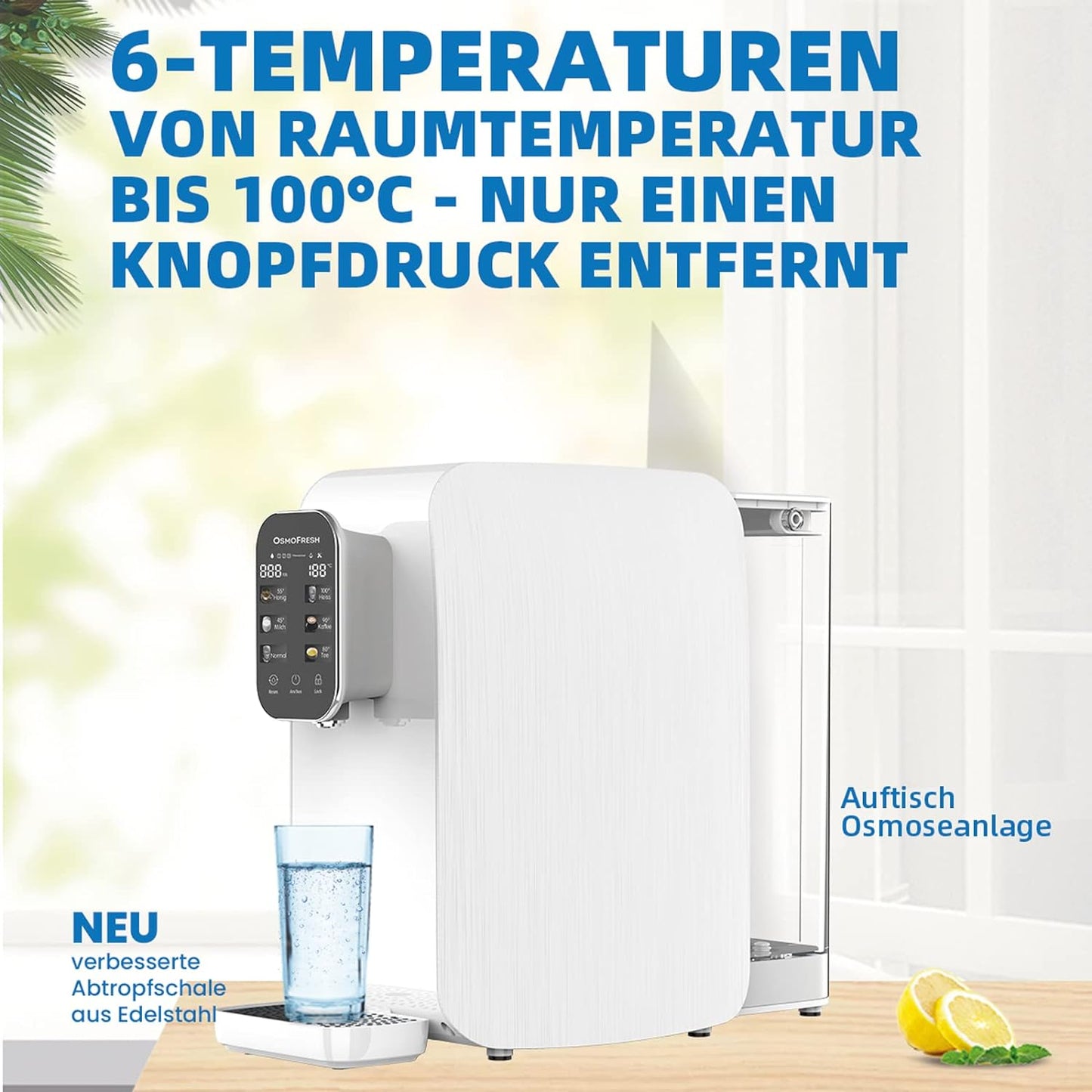 OsmoFresh Quella Life BLACK EDITION, 6 Temperaturstufen, 5-stufige Filterung, mobil, kalkfreies Trinkwasser