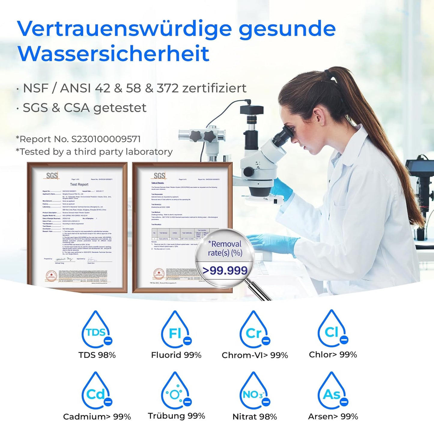 Waterdrop G3P600 Umkehrosmoseanlage, 600 GPD, 8000L, reduziert TDS, 2:1 Rein zum Abfluss, LED-Wasserhahn