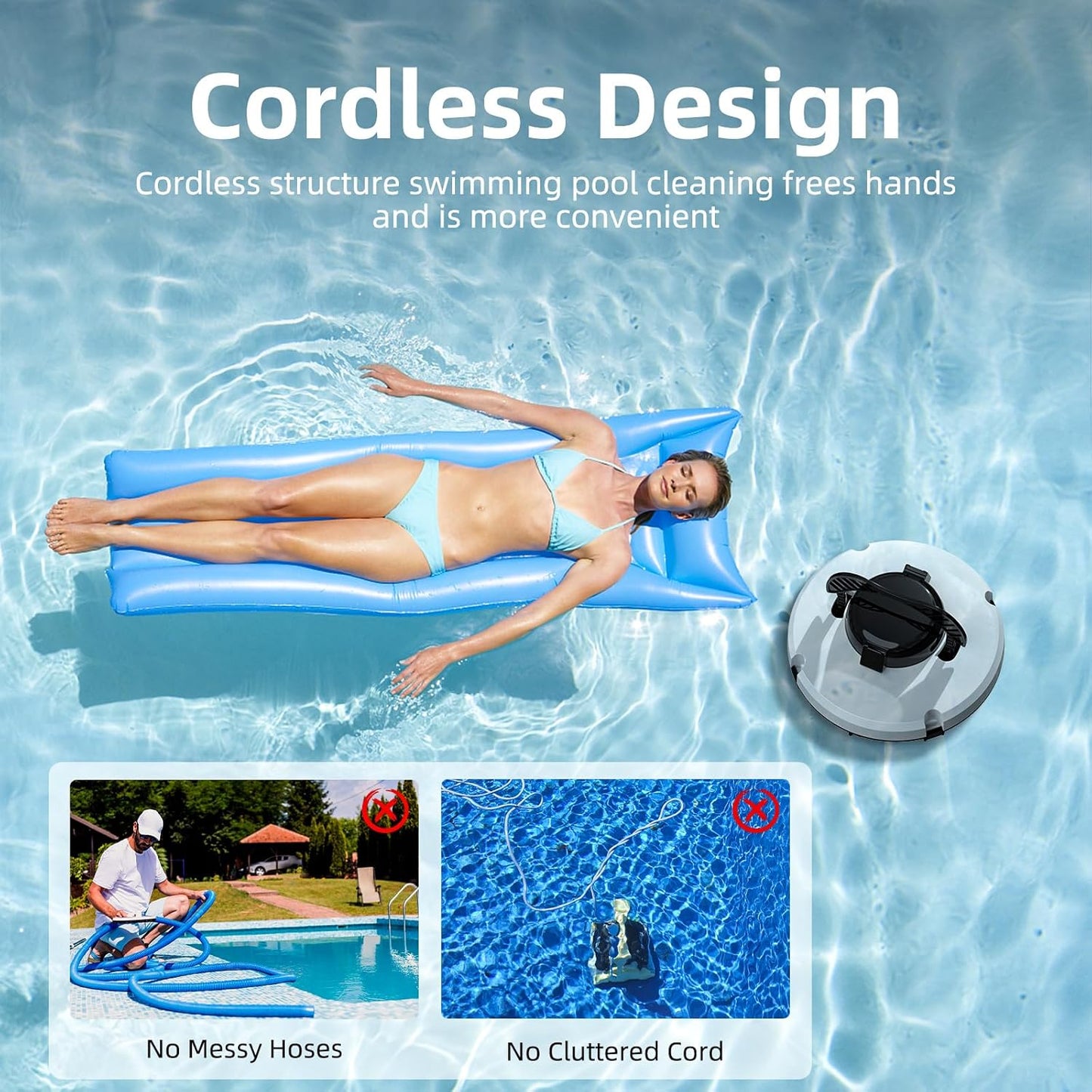 ADSAQOP Poolroboter, Kabelloser Wiederaufladbarer Poolsauger, Poolreiniger mit Selbstparkend