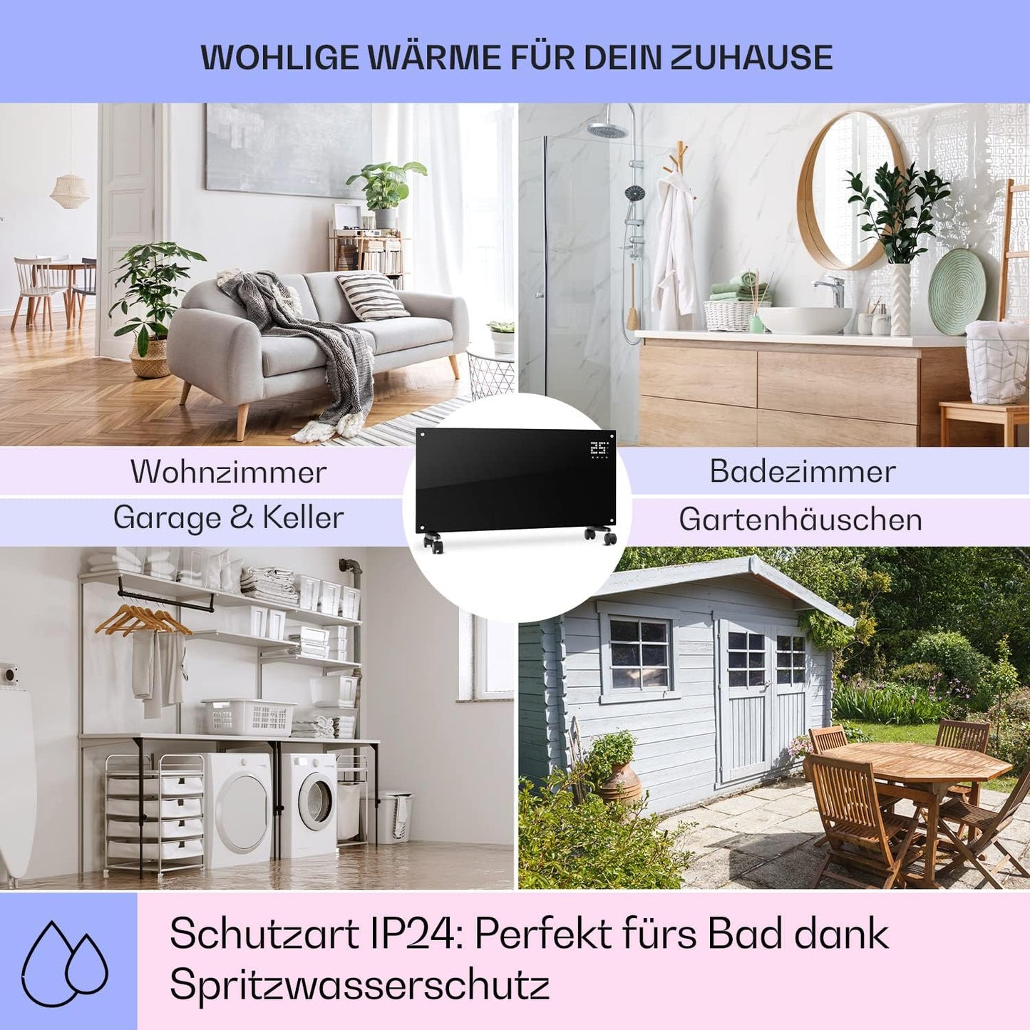 Klarstein Elektroheizung, Konvektor mit Bodenrollen, mobile, energiesparend, leise, 1000W, mit Thermostat