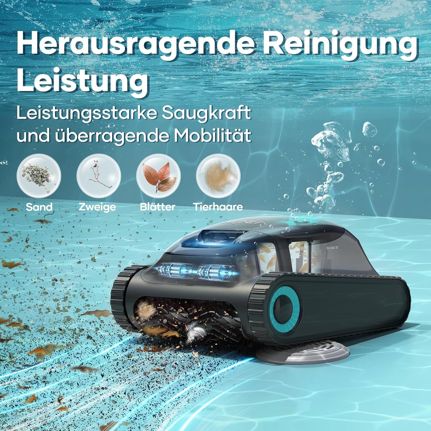 AIPER Scuba S1 Poolroboter Boden und Wand, Kabelloser Poolsauger mit Wandklettern, Intelligenten Navigation 2.0