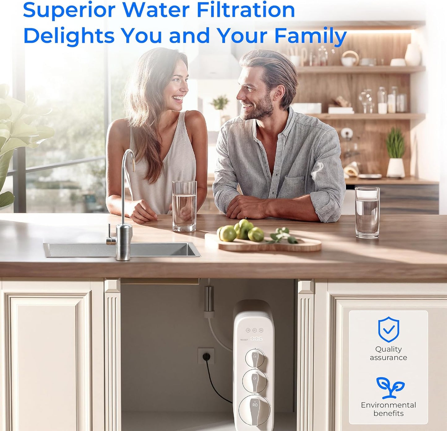 Waterdrop G3P600 Umkehrosmoseanlage, 600 GPD, 8000L, reduziert TDS, 2:1 Rein zum Abfluss, LED-Wasserhahn