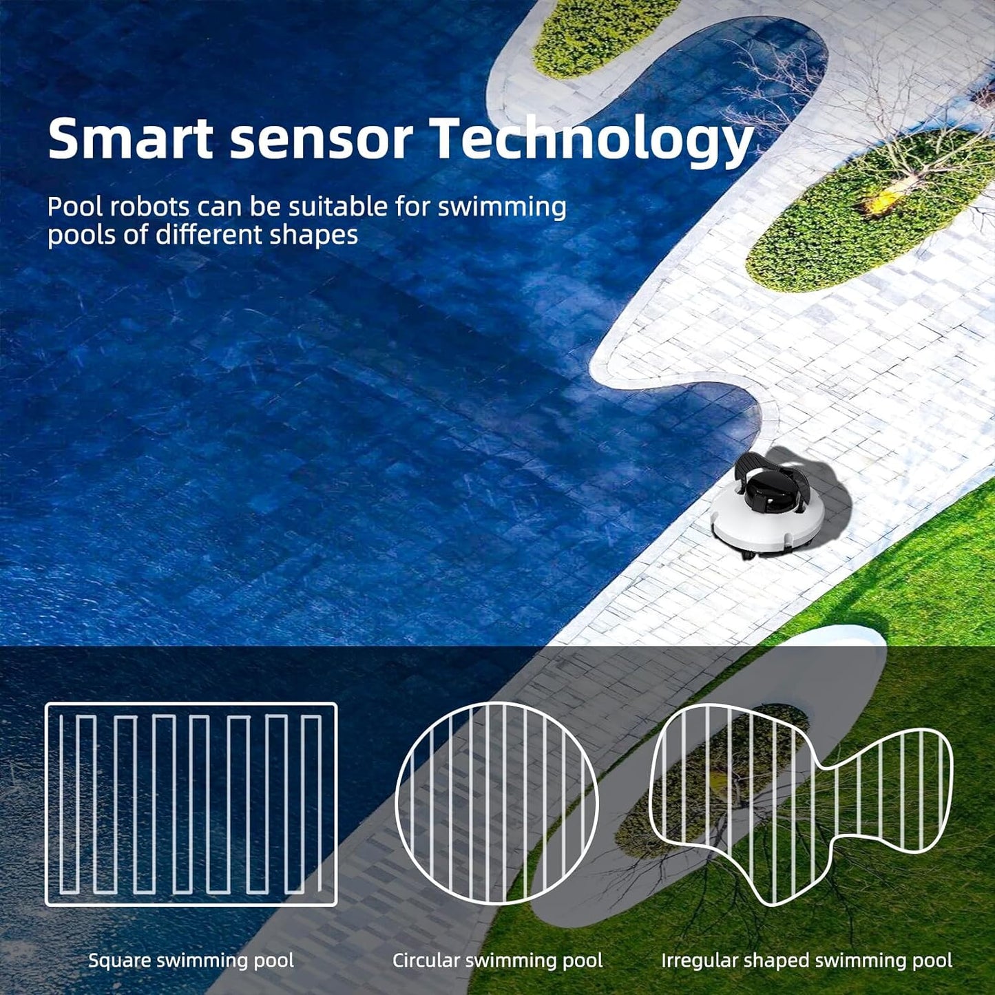 ADSAQOP Poolroboter, Kabelloser Wiederaufladbarer Poolsauger, Poolreiniger mit Selbstparkend