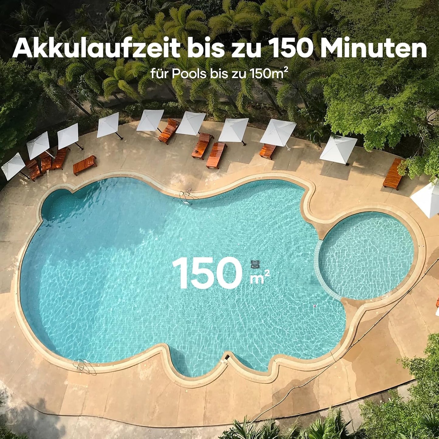 AIPER Poolroboter mit Quad-Motor, WavePath Navigation, 3 Reinigungsmodi, kabellos für Pools bis 150㎡