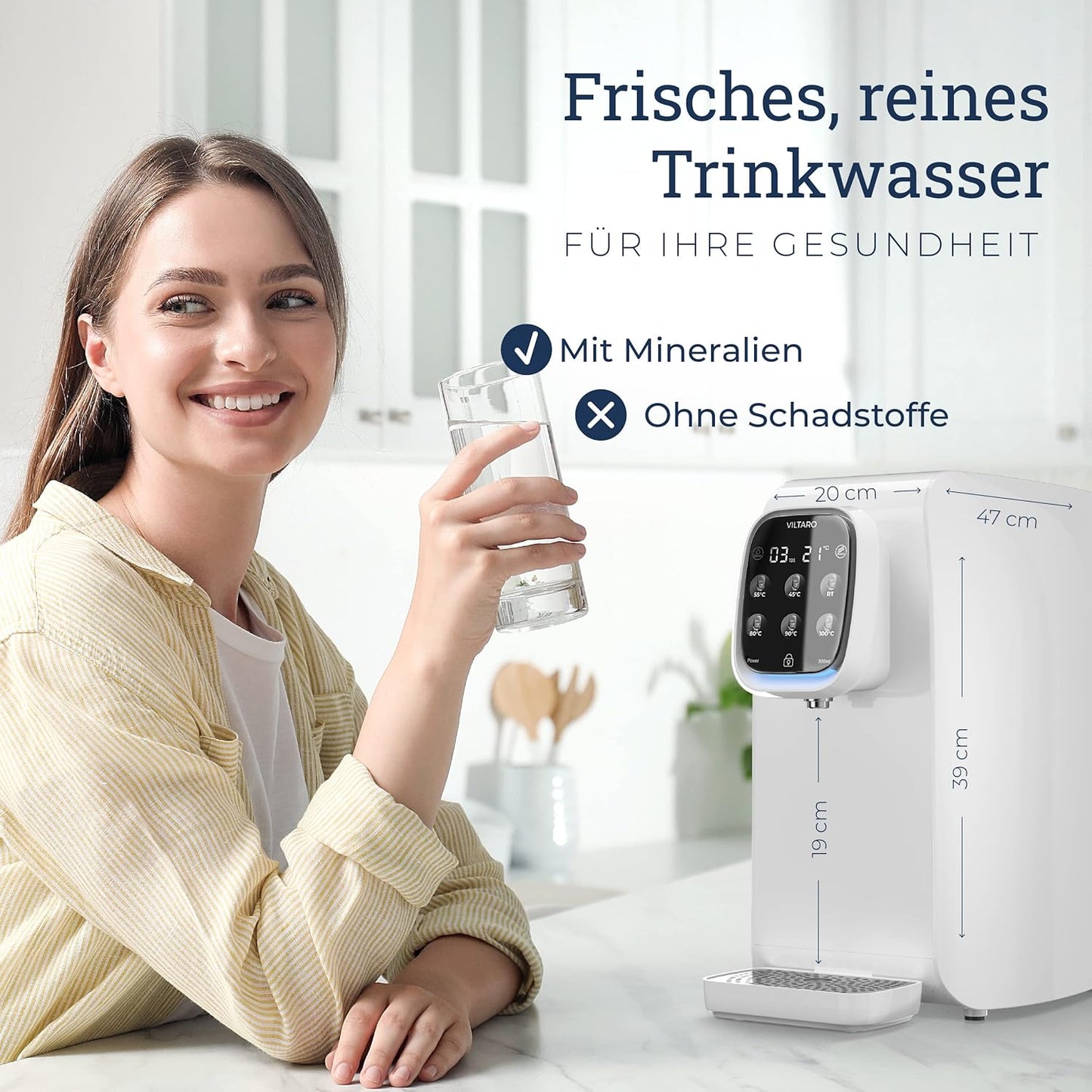 VILTARO® Osmoseanlage Trinkwasser, 5-stufiges Filtersystem, 6 Temperaturstufen, mobil ohne Wasseranschluss
