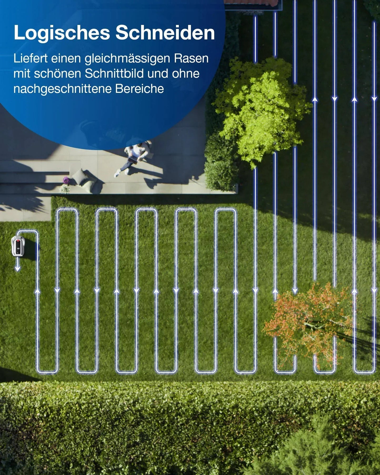 Ecovacs Goat G1-2000 Mähroboter mit Robuster Garage & Auto-Verbindung-Modul, ohne Begrenzungskabel für Gärten bis zu 2,000m2