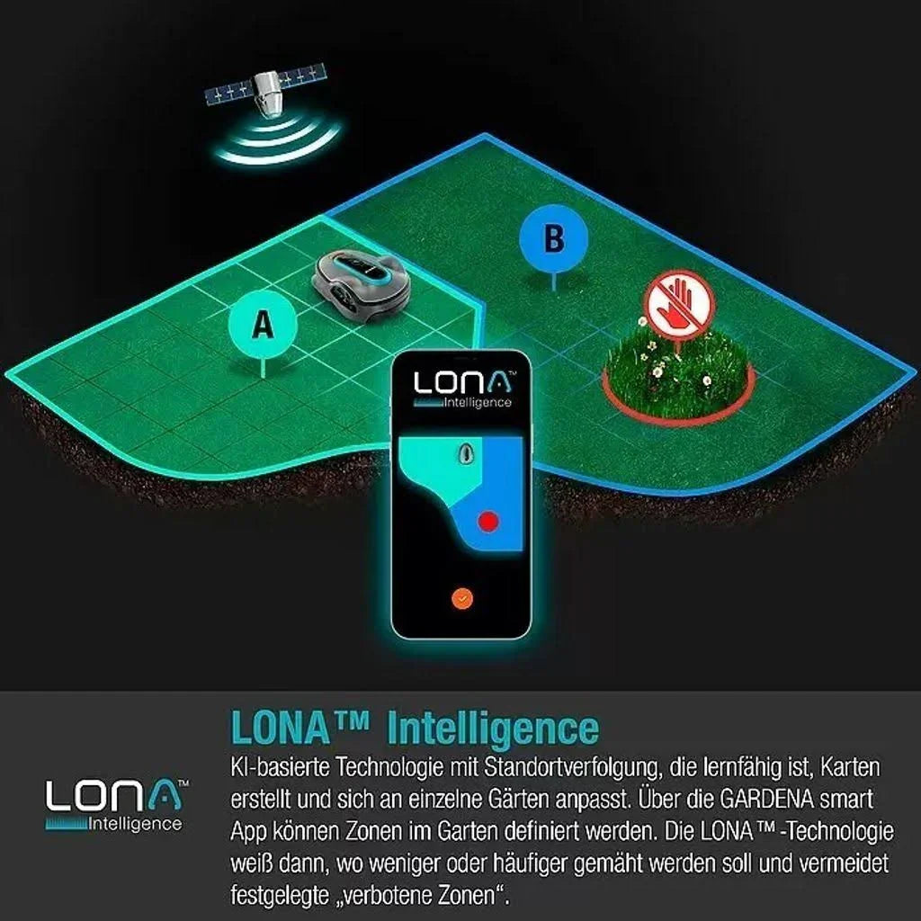 Gardena Rasenmähroboter Garten-Kartierung und Zonenmanagement: Die Intelligente Technologie, bis 750 m² Rasenfläche
