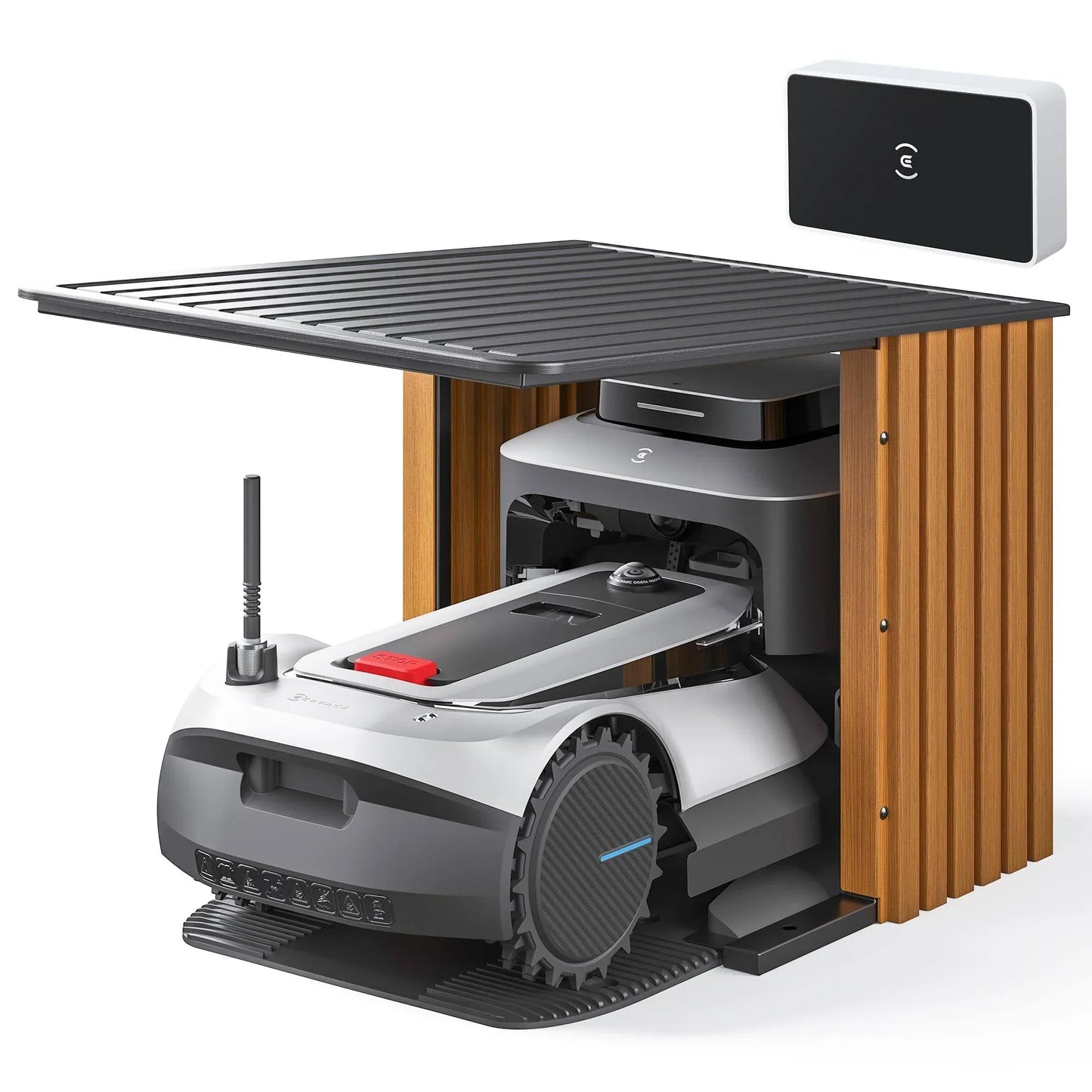 Ecovacs Goat G1-2000 Mähroboter mit Robuster Garage & Auto-Verbindung-Modul, ohne Begrenzungskabel für Gärten bis zu 2,000m2