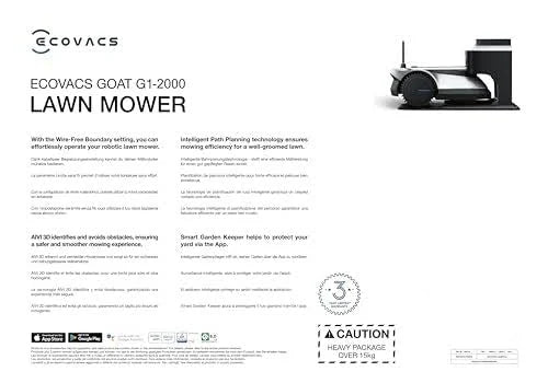 Ecovacs Goat G1-2000 Mähroboter mit Robuster Garage & Auto-Verbindung-Modul, ohne Begrenzungskabel für Gärten bis zu 2,000m2
