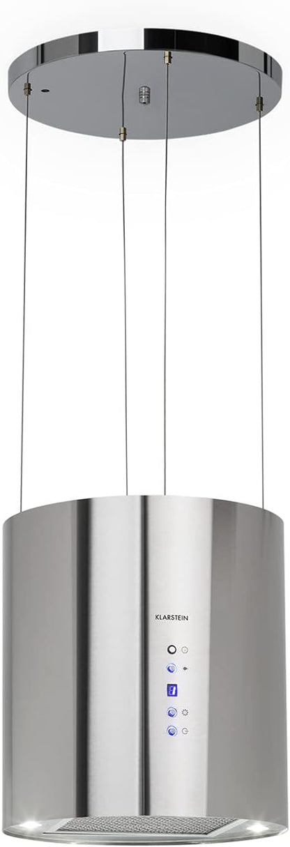 Klarstein Inselhaube Umluft, Leise Dunstabzugshaube für Kochinsel, Aktivkohlefilter, 558m³/h, Energieklasse B