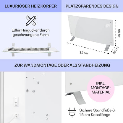 Klarstein Elektroheizung, Konvektor mit Bodenrollen, mobile, energiesparend, leise, 1000W, mit Thermostat