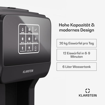 Klarstein ArcticBlend 3in1-Eiswürfelmaschine – 20 kg/24 h, Kugeleis & Crushed Ice, 6-Liter-Wassertank