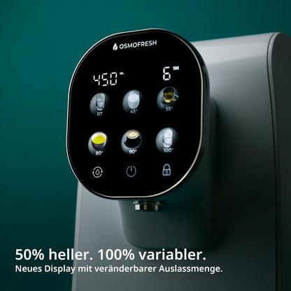 OsmoFresh Quella Pro Black Auftisch Osmoseanlage, 6 Temperaturstufen, 7-fach Filterung, UV, kalkfreies Trinkwasser