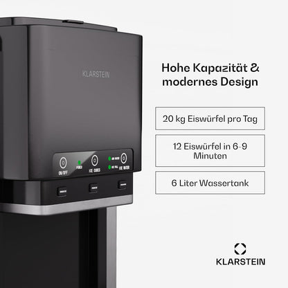 Klarstein ArcticBlend 3in1-Eiswürfelmaschine – 20 kg/24 h, Kugeleis & Crushed Ice, 6-Liter-Wassertank