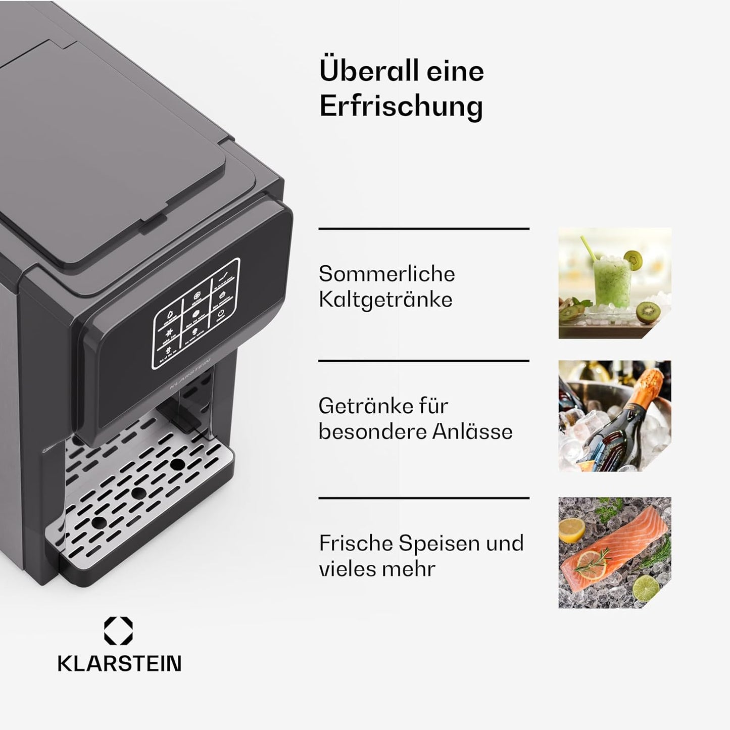 Klarstein ArcticBlend 3in1-Eiswürfelmaschine – 20 kg/24 h, Kugeleis & Crushed Ice, 6-Liter-Wassertank