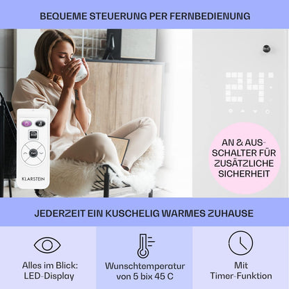 Klarstein Elektroheizung, Konvektor mit Bodenrollen, mobile, energiesparend, leise, 1000W, mit Thermostat