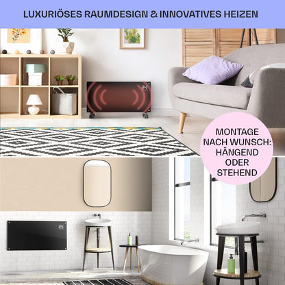 Klarstein Elektroheizung, Konvektor mit Bodenrollen, mobile, energiesparend, leise, 1000W, mit Thermostat