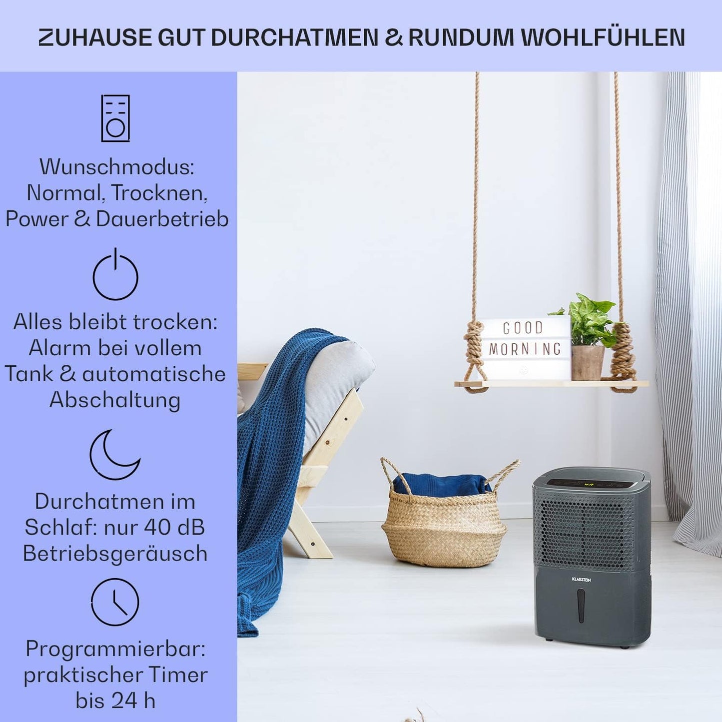 Klarstein Luftentfeuchter bis 55m², Smart Dehumidifier für Wohnung, Bad & Keller, 50L, WLAN IoT App