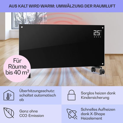 Klarstein Elektroheizung, Konvektor mit Bodenrollen, mobile, energiesparend, leise, 1000W, mit Thermostat
