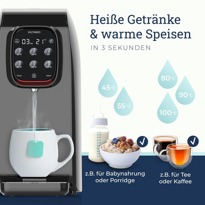 VILTARO® Osmoseanlage Trinkwasser, 5-stufiges Filtersystem, 6 Temperaturstufen, mobil ohne Wasseranschluss