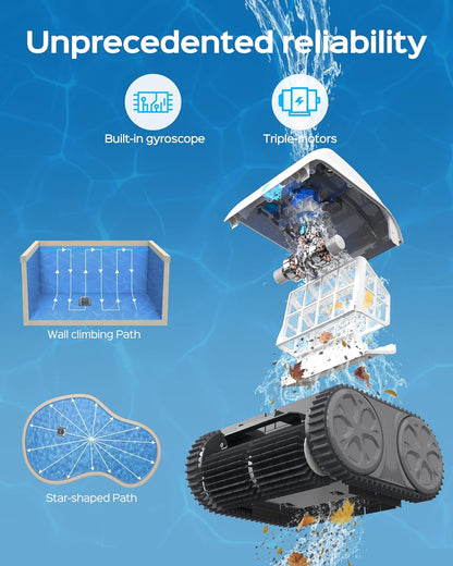 WYBOT Poolroboter Akku 120 Minuten für Boden,Wasserlinie,und Wandreinigung mit Dreifachmotor,Poolsauger Akku Kabellos