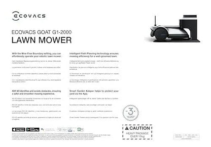 Ecovacs Goat G1-2000 Mähroboter mit Robuster Garage & Auto-Verbindung-Modul, ohne Begrenzungskabel für Gärten bis zu 2,000m2